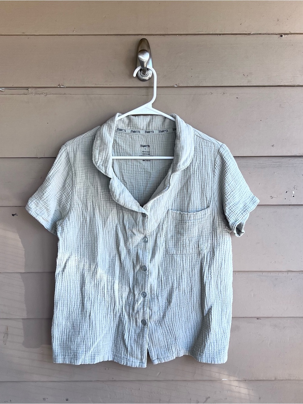 Born Cotton Gauze Button Down Shirt L Summer Breathable Beach